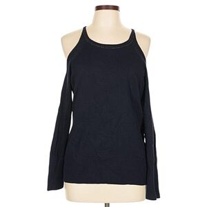 New York & Company Rhinestones Neck Cold Shoulder Navy Blue Long Sleeves Size M